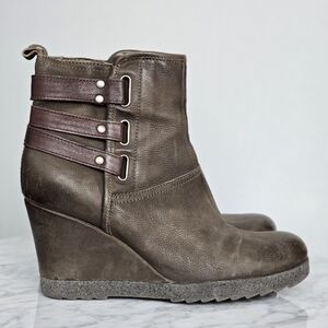 MIZ MOOZ Green Leather ANKLE BOOTIES - 3 Brown Leather Straps Heels EU40